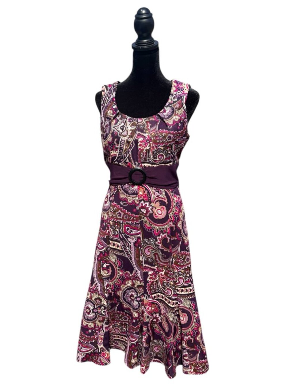 Y2k‎ paisley print purple belted flowy knee length dress sleeveless size M